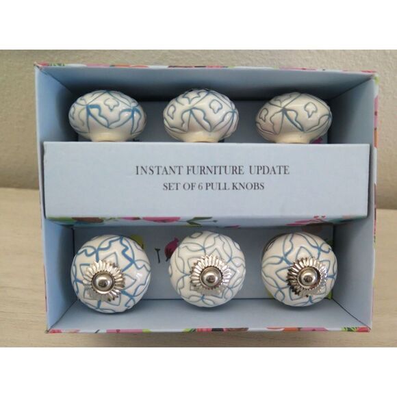 Instant Furniture Update Blue & White Decorative Ceramic Pull Knobs, Set Of 6 - Picture 1 of 8